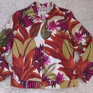 Life Style Petite PM Cotton Jean Style Jacket Floral Button Front Lightweight